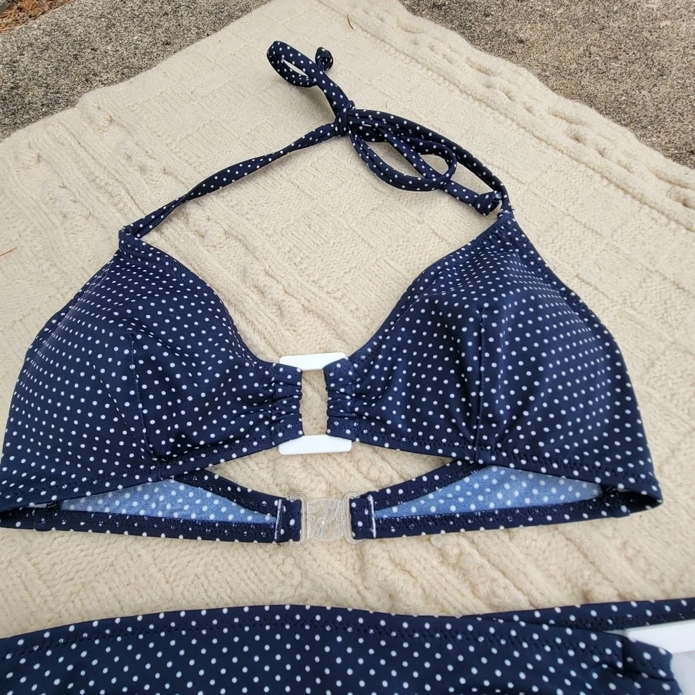 NWT Marie Melli Retro Polka Dot Print Bikini size S Navy White